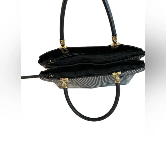 Gianni Bini Black & White Geometric Dot Structured Satchel with Gold Hardware - Picture 5 of 12
